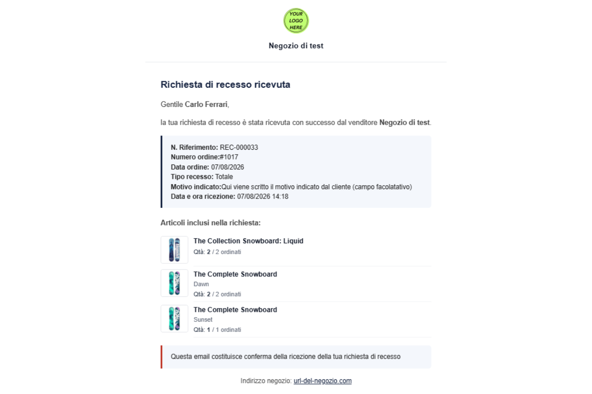 Email di conferma al cliente