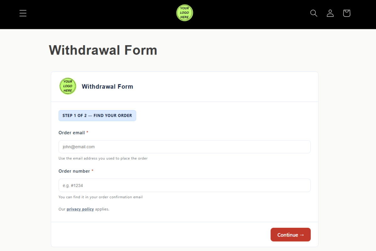 Withdrawal form in the store